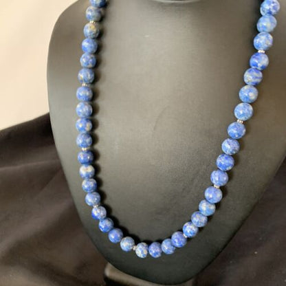Native American Blue Denim Lapis Bead Necklace | Sterling Silver Heishi | 20" | 11835