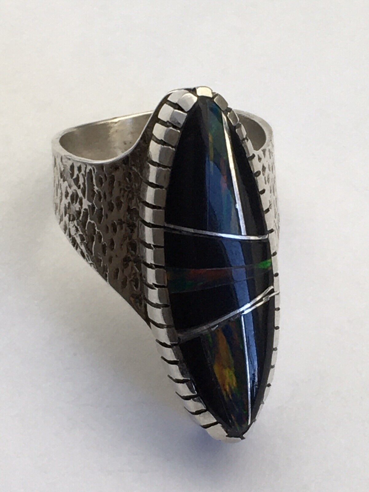 Navajo Multi-Color Opal & Turquoise Inlay Ring | Sterling Silver | Sz 8 | Authentic Native American Handmade | 01613
