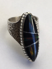 Navajo Multi-Color Opal & Turquoise Inlay Ring | Sterling Silver | Sz 8 | Authentic Native American Handmade | 01613