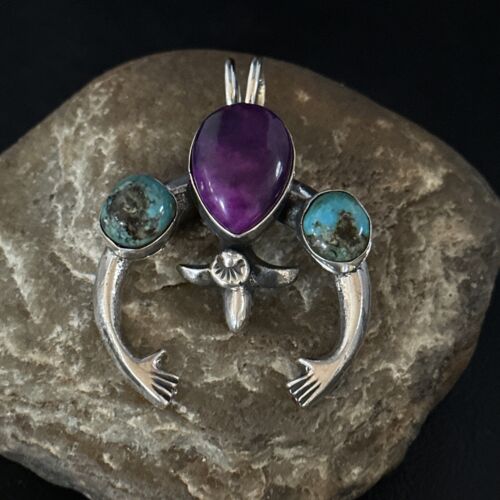 Navajo Sterling Silver Blue Turquoise Purple Sugilite Naja Pendant | Authentic Native American Handmade | 14673