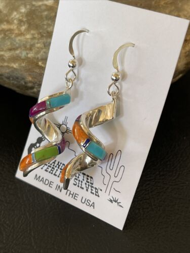 Navajo Swirl Turquoise Spiny Opal Inlay Earrings | Sterling Silver | 1.25" | 1551