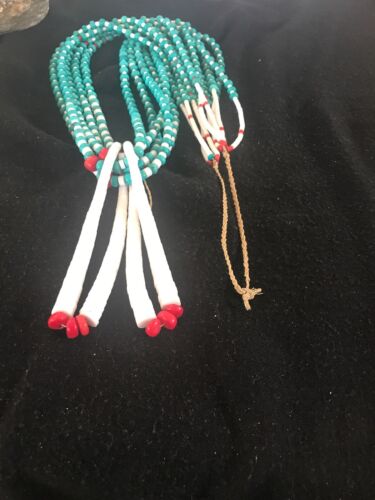 Men's Pueblo Santo Domingo 5-Strand Turquoise Coral Necklace | Sterling Silver | Native American Handmade | 8450