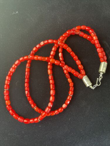 Native American Red Stabilized Coral Heishi Necklace | Sterling Silver | 18" | 1765