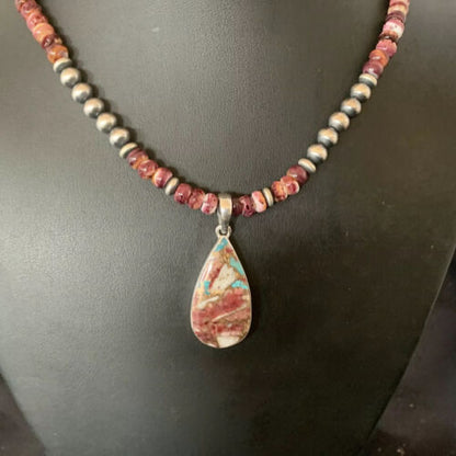 Native American Navajo Purple Spiny Oyster Pendant Necklace | Sterling Silver | 11901
