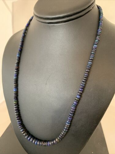 Native American Women's Black Fire Opal Bead Necklace | Sterling Silver | 20" | 00979