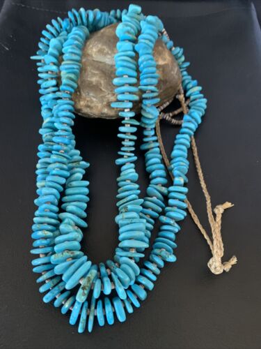 Men's Santo Domingo Blue Kingman Turquoise Shell Necklace | 3-Strand | 40" | 13196
