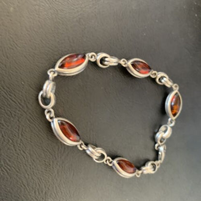 Navajo Deep Gold Amber Link Bracelet | Sterling Silver | 8.25" | Authentic Native American Handmade | 12656