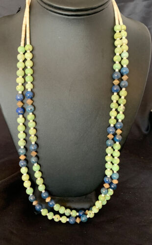 Southwestern Santo Domingo Necklace | 2 Strand Shell Serpentine Denim Lapis | 11997