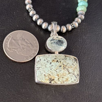 Navajo Pearls Necklace with Wild Horse Turquoise Pendant | Sterling Silver | Authentic Native American Handmade | 13906