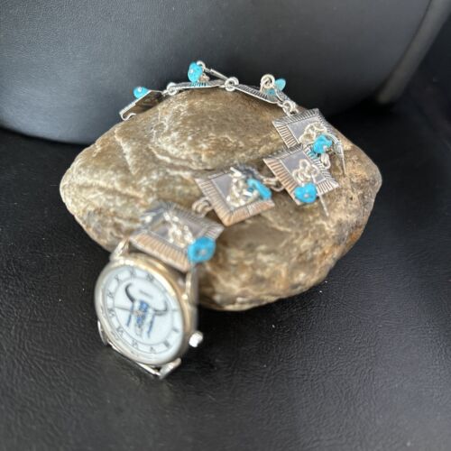 Authentic Navajo Men's Blue Turquoise Wristwatch | Sterling Silver Tips | Native American Jewelry | 14397