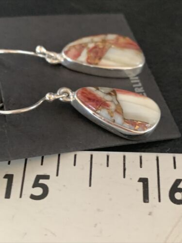 Navajo Purple Spiny Oyster Turquoise Dangle Earrings | Sterling Silver | Authentic Native American Handmade | 14083
