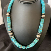 Navajo Sterling Silver Blue Turquoise Graduated Necklace | Authentic Native American | 22" | 13398