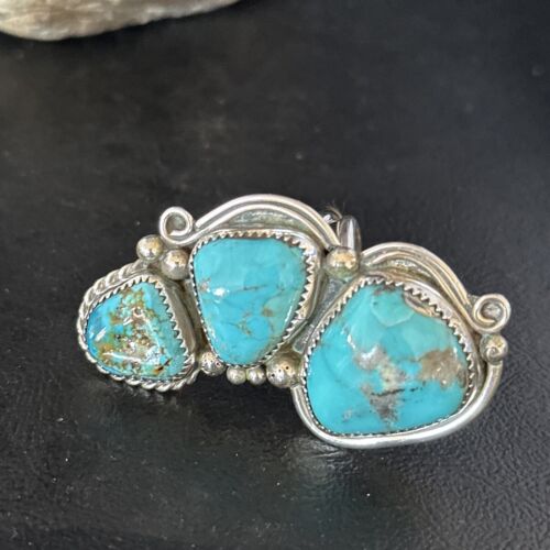 Navajo Blue Kingman Turquoise Multi-Stone Ring | Authentic Native American Sterling Silver | Sz 9.5 | 14551