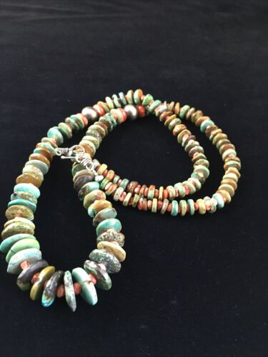 Native American Navajo Green Turquoise Spiny Necklace | Sterling Silver | 28" | 10060