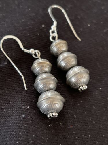 Native American Navajo Pearls Bead Earrings | Sterling Silver | Authentic Handmade | 1347