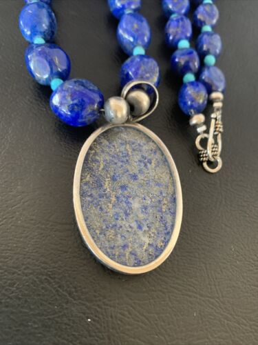 Navajo Blue Lapis Turquoise Pendant Necklace | Sterling Silver | 20" | Authentic Native American Handmade | 10269
