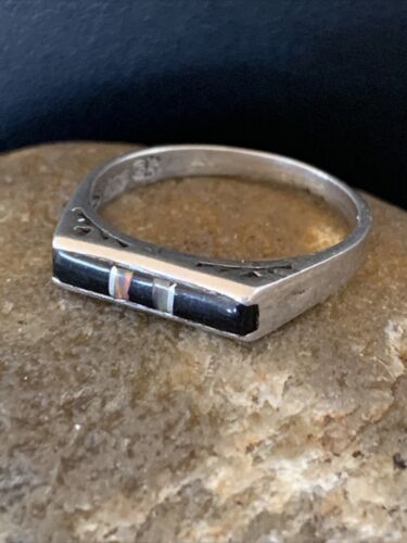Navajo Black Onyx Opal Inlay Ring | Sz 7 | Authentic Native American Handmade | 11143