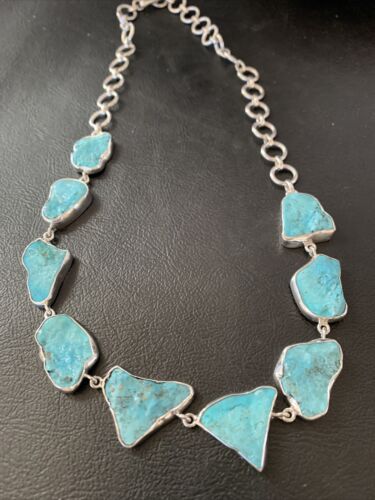 Navajo Blue Kingman Turquoise Rough Pendant Necklace | Sterling Silver | 18" | 11784