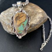 Men's Navajo Green Boulder Turquoise Pendant Necklace | Sterling Silver | Authentic Native American Handmade | 13660