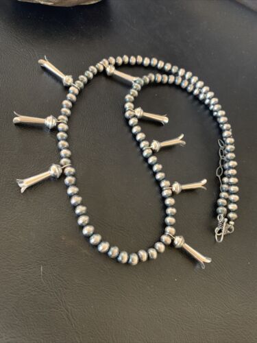 Navajo Pearl Necklace | 6mm Sterling Silver Beads | 24" | Authentic Native American Handmade | 12266