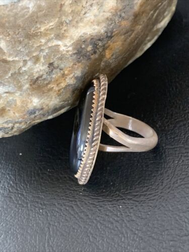 Native American Old Pawn Navajo Black Onyx Ring | Sterling Silver | Sz 7 | 11947