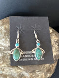 Navajo Blue Turquoise Dangle Earrings | Sterling Silver | 1" | Authentic Native American Handmade | 14773