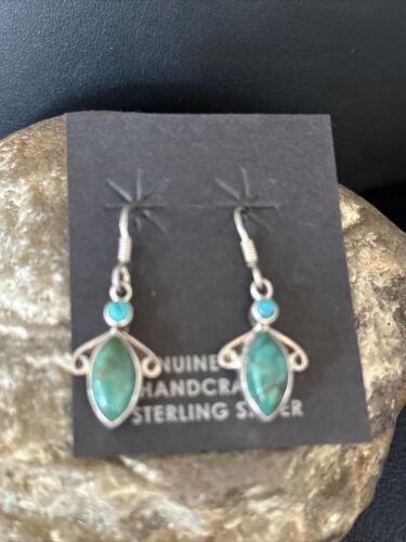 Navajo Blue Turquoise Dangle Earrings | Sterling Silver | 1" | Authentic Native American Handmade | 14773