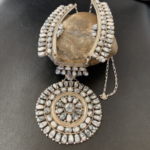 Navajo White Buffalo Turquoise Necklace | Sterling Silver | Authentic Native American Handmade | 2115