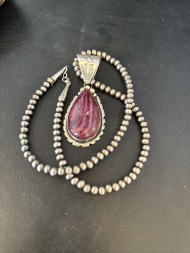 Navajo Purple Spiny Oyster Pendant | Sterling Silver | 2.75" | Authentic Native American Handmade | 14508