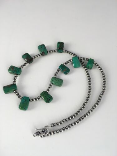 Navajo Faceted Teardrop Green Turquoise Necklace | Sterling Silver | 20" | Authentic Native American Handmade | 8867
