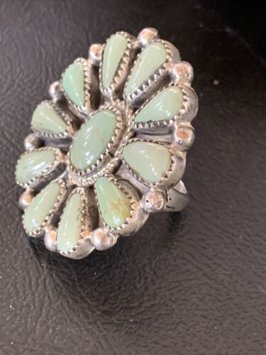 Navajo Green Turquoise Cluster Ring | Authentic Native American Sterling Silver | Multi-Stone | Sz 9 | 12195