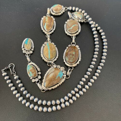 Navajo Men's Lariat Necklace | Boulder Turquoise | Sterling Silver | Native American Handmade | 2222