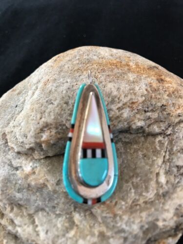 Navajo Zuni Multi-Stone Turquoise Sterling Silver Pendant | Rare Collectible | 2-Sided | Native American Handmade