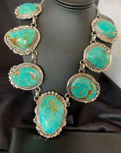 Navajo Royston Turquoise Choker Necklace | Sterling Silver | Authentic Native American Handmade | 11600