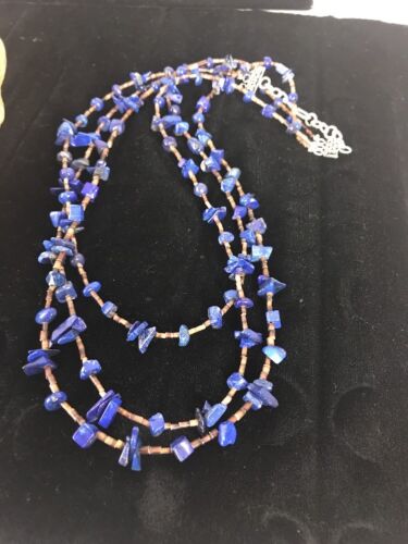 Navajo Multi Strand Necklace | Lapis Bone | Sterling Silver | 21" | Authentic Native American Handmade | 3343