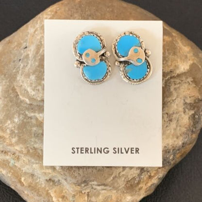 Zuni Blue Kingman Turquoise Snake Earrings | Sterling Silver | Authentic Native American Handmade | 12040