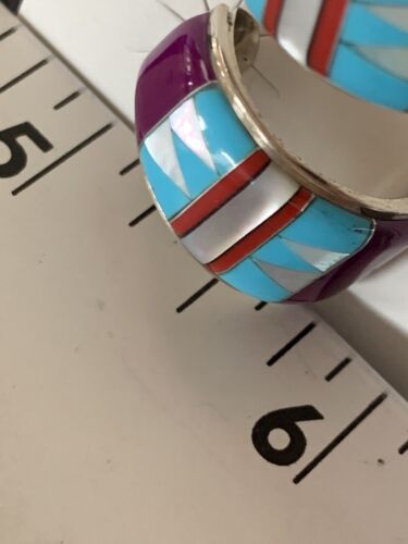 Navajo Turquoise Purple Sugilite Mother of Pearl Dangle Inlay Earrings | Sterling Silver | 12909
