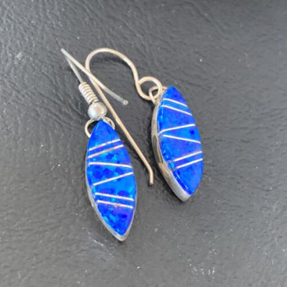 Navajo Blue Opal Inlay Turquoise Earrings | Sterling Silver | Authentic Native American Handmade | 12026