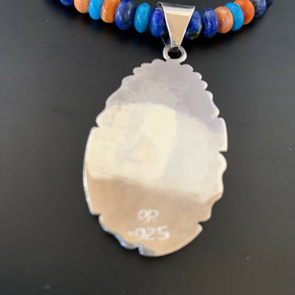 Navajo Spiny Oyster Turquoise Pendant Necklace | Sterling Silver | 21" | Authentic Native American Handmade | 11363 - Masha USA