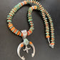Navajo Pearl Sterling Silver Necklace with Royston Turquoise & Spiny Oyster Naja Pendant | 11579