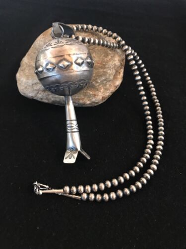 Southwestern Navajo Yazzie Sterling Silver Large Naja Necklace Pendant | 4" | Authentic Native American Handmade | 8394