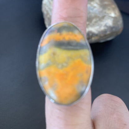 Navajo Bumble Bee Jasper Ring | Sterling Silver | Sz 8 Adjustable | Authentic Native American Handmade | 11543
