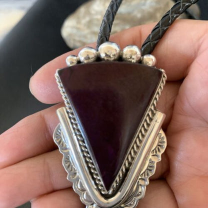 Southwestern Men's Bolo Tie | Purple Spiny Oyster | Sterling Silver | Navajo | 12936