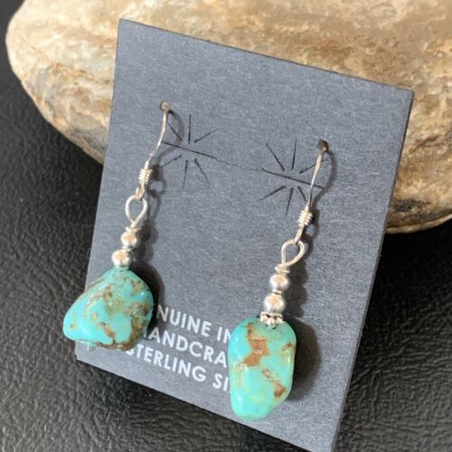 Navajo Turquoise Bead Nugget Earrings | Sterling Silver Pearls | Authentic Native American Handmade | 1" | 12897