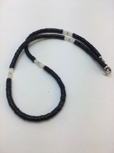 Southwestern Men's Necklace | White Mother of Pearl Heishi & Black Onyx | Sterling Silver | 19" | 8901
