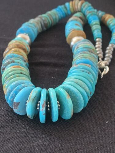 Navajo Graduated Blue Green Turquoise Necklace | Sterling Silver | Authentic Native American | 21" | 606 - Masha USA
