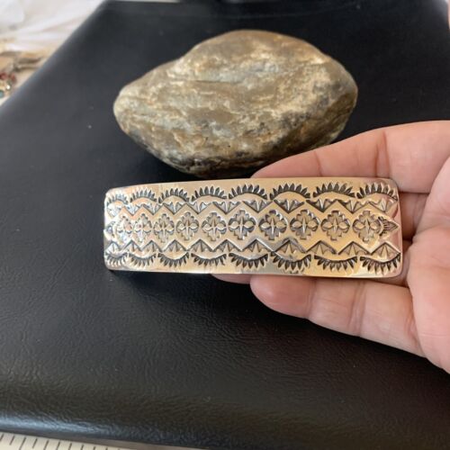 Southwestern Sterling Silver Stamped Navajo Hair Barrette | Handmade | 4" | 1213