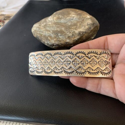 Southwestern Sterling Silver Stamped Navajo Hair Barrette | Handmade | 4" | 1213