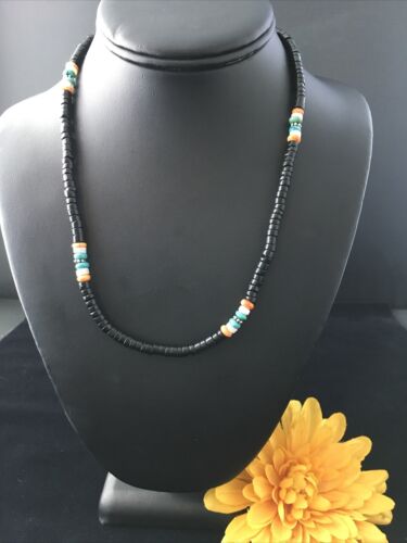 Navajo Black Onyx Turquoise Necklace | Sterling Silver | 18" | Authentic Native American Handmade | 10001