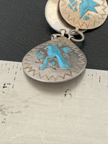 Vintage Zuni Blue Turquoise Necklace Pendant | Sterling Silver | Old Pawn | Native American Handmade | 19" | 1715